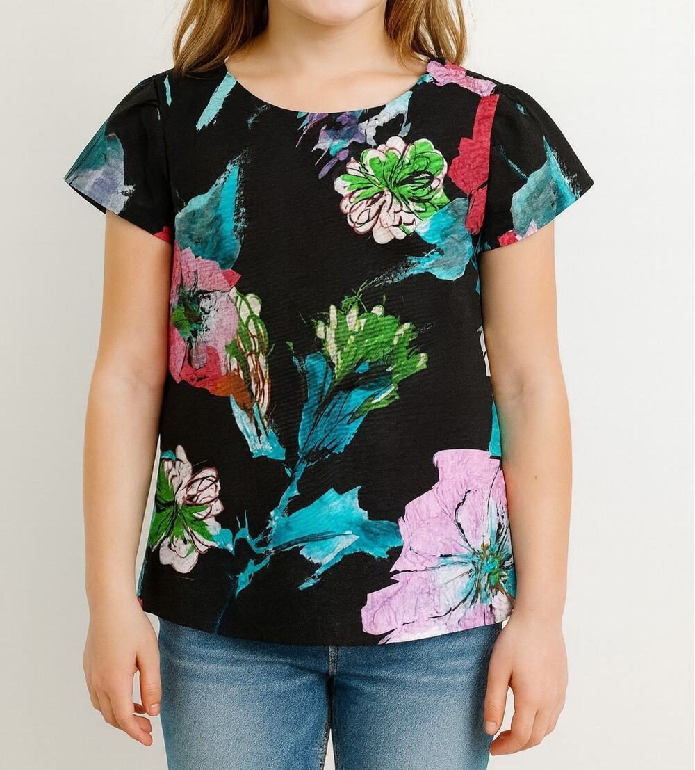 Milly Minis Designer Kid's Floral Top Girl's Size 10 Black Spring Artsy Modern
